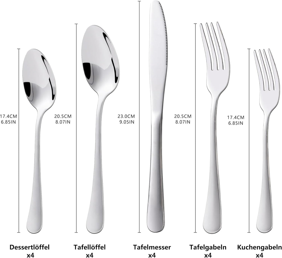 KitchenBoss Besteck Set Cutlery Set: 4 Personen Besteckset，Edelstahl Besteck，Essbesteck 20 Teilig Sp
