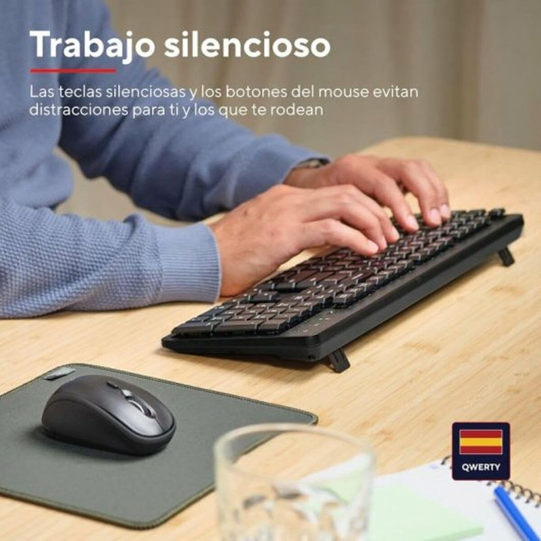 Trust Ymo II Spanisches QWERTY-Layout Tastatur und Maus Set Kabellos Tastatur und Maus Negro, Tastat