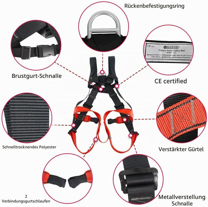 NewDoar Klettergurt, CE-Zertifizierung, Kletter- und Abseilausrüstung, Ganzkörpergurtschutz, schützt