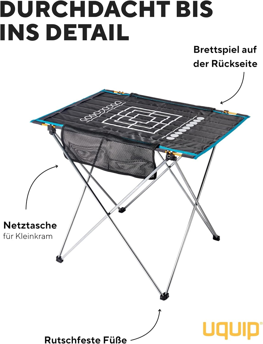 Uquip Campingtisch Liberty L Grey I 58 x 65 x 80 cm I kompakter Falttisch mit 30 kg Traglast I Leich