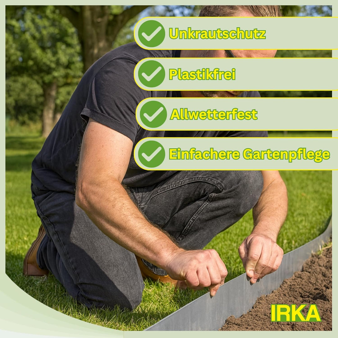 IRKA Rasenkantenband 15 cm x 15m x 1mm Flexible Beeteinfassung | Rasenkante Metall verzinkt 15cm mit