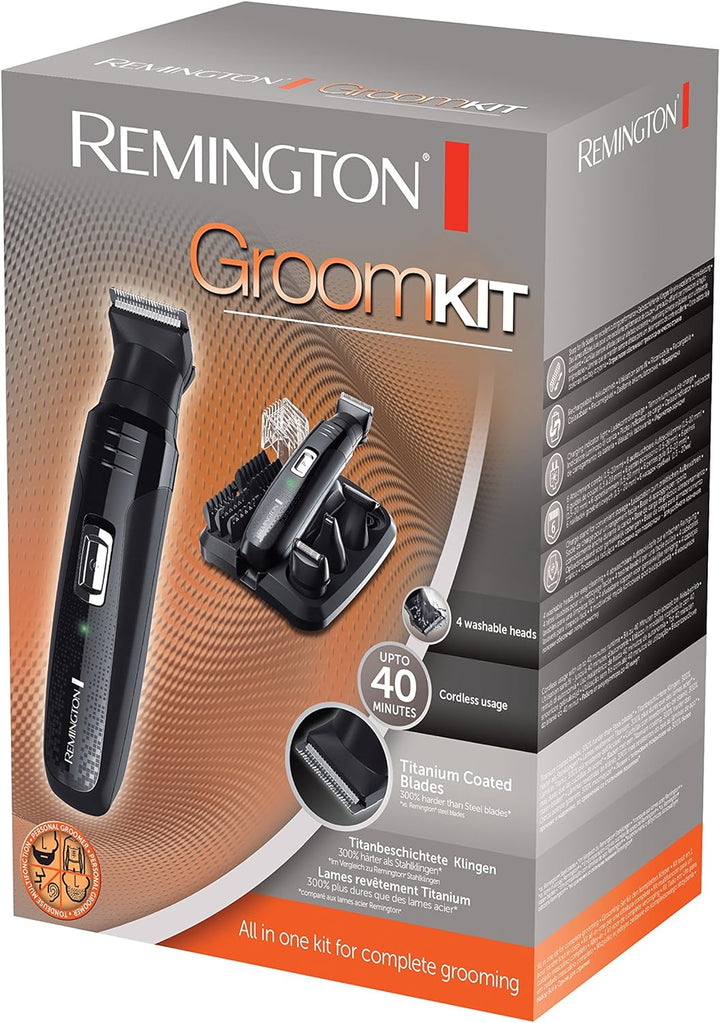 Remington GroomKit PG6130, Stylingset für Gesichts- und Körperhaare, 4 abnehmbare Aufsteckköpfe, sch