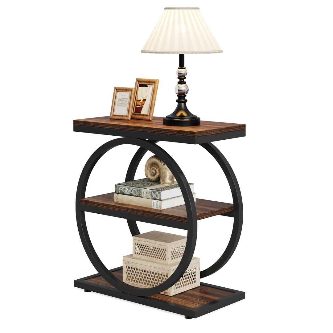 Tribesigns 3-Tier Beistelltisch Schmaler Holz, Couchtisch Sofatisch mit Schwarzem Metallrahmen, Indu