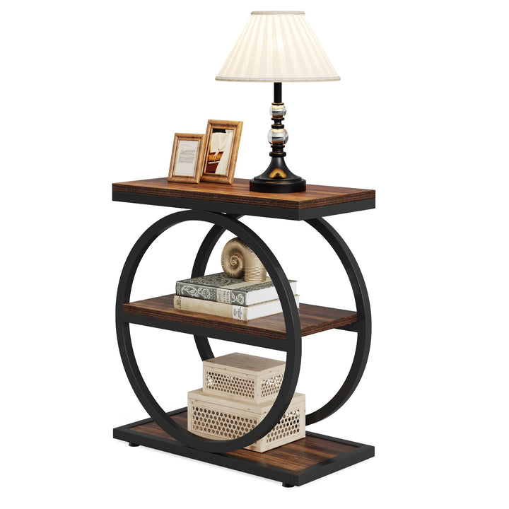Tribesigns 3-Tier Beistelltisch Schmaler Holz, Couchtisch Sofatisch mit Schwarzem Metallrahmen, Indu