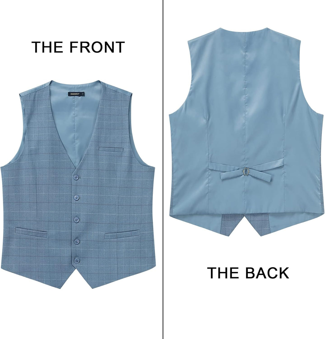 HISDERN Manner Formale Hochzeitsfeier Weste Baumwolle Plaid Kleid Anzug Weste für Herren Hellblau XL