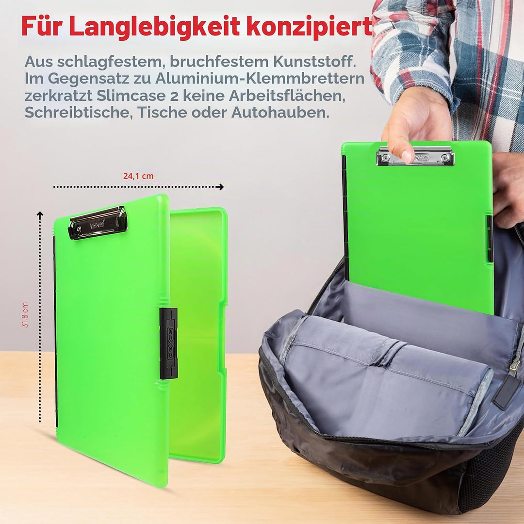 Dexas 3517-807 Slimcase 2 Klemmbrett mit seitlicher Öffnung, Kunststoff, neon Green, 12.5" x 9.5", n