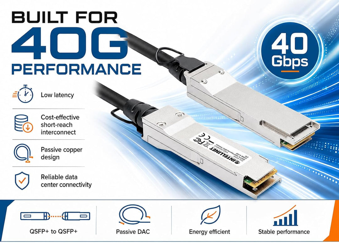 Intellinet QSFP+ 40G Passives DAC Twinax-Kabel QSFP+ auf QSFP+, 3 m, MSA-konform für maximale Kompat