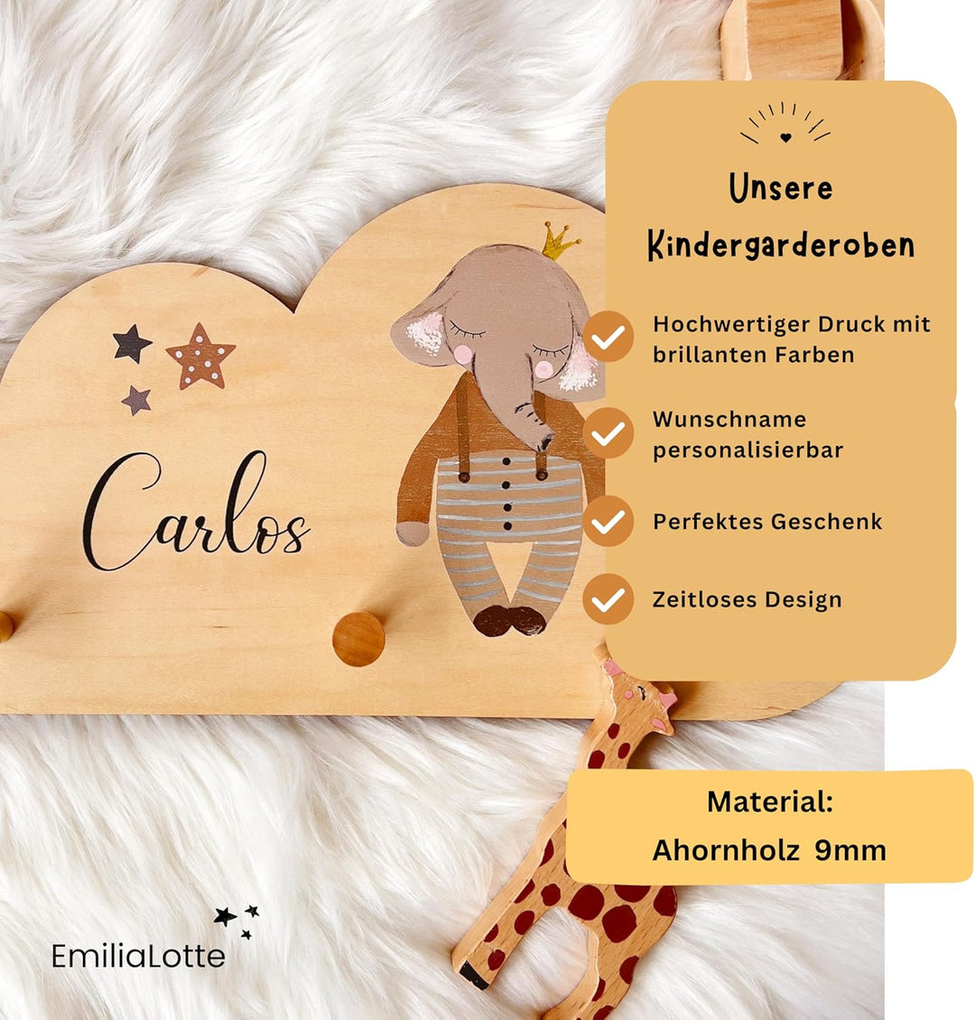 EmiliaLotte Kindergarderobe Personalisiert mit Wunschname I Garderobe Kinder aus Holz - Verschiedene