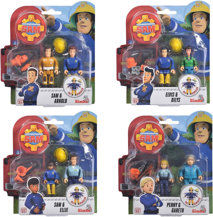 Simba 109251026 - Feuerwehrmann Sam Figuren Doppelpack Serie 2, 4-Sortiert, voll beweglich, 7, 5cm,
