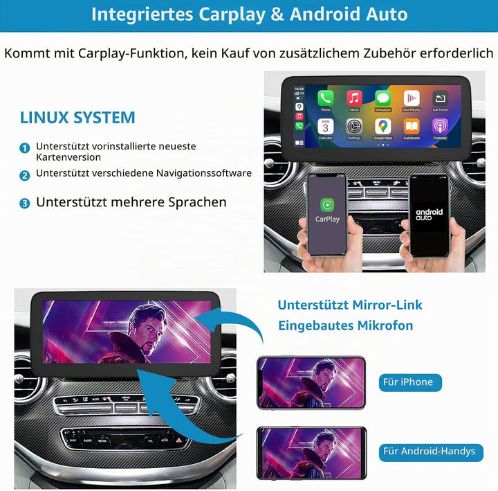 Autoradio 10,25 Zoll Touchscreen für 2015-2018 Mercedes Benz V Klasse W447 mit NTG 5.0/5.1/5.2, unte