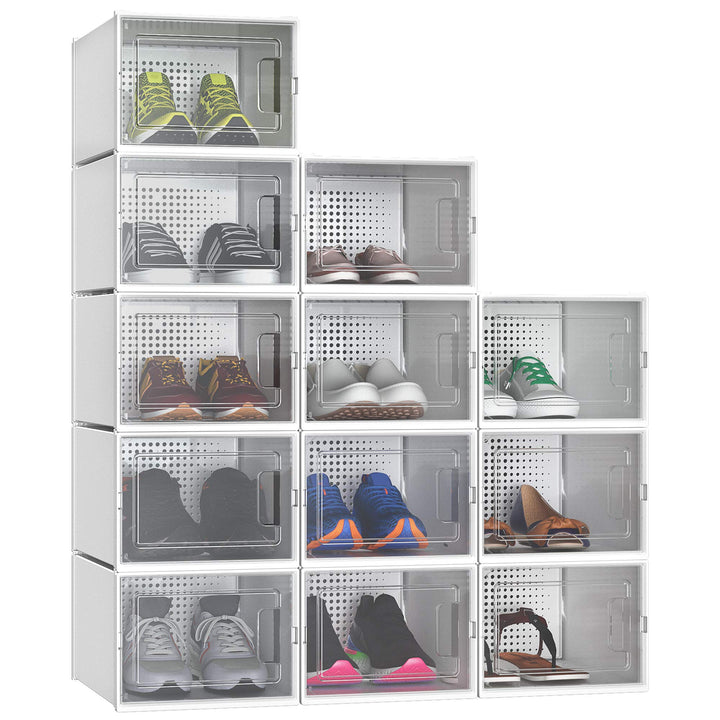 YITAHOME Schuhboxen, 12er Set, Schuhkarton stapelbar stabil, Aufbewahrungsboxen für Schuhe mit trans