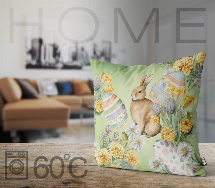 VOID Hase Blumen Ostereier 80x80 Kissenhülle Polyester Zierkissen Couchkissen Ostern Osterdeko Deko