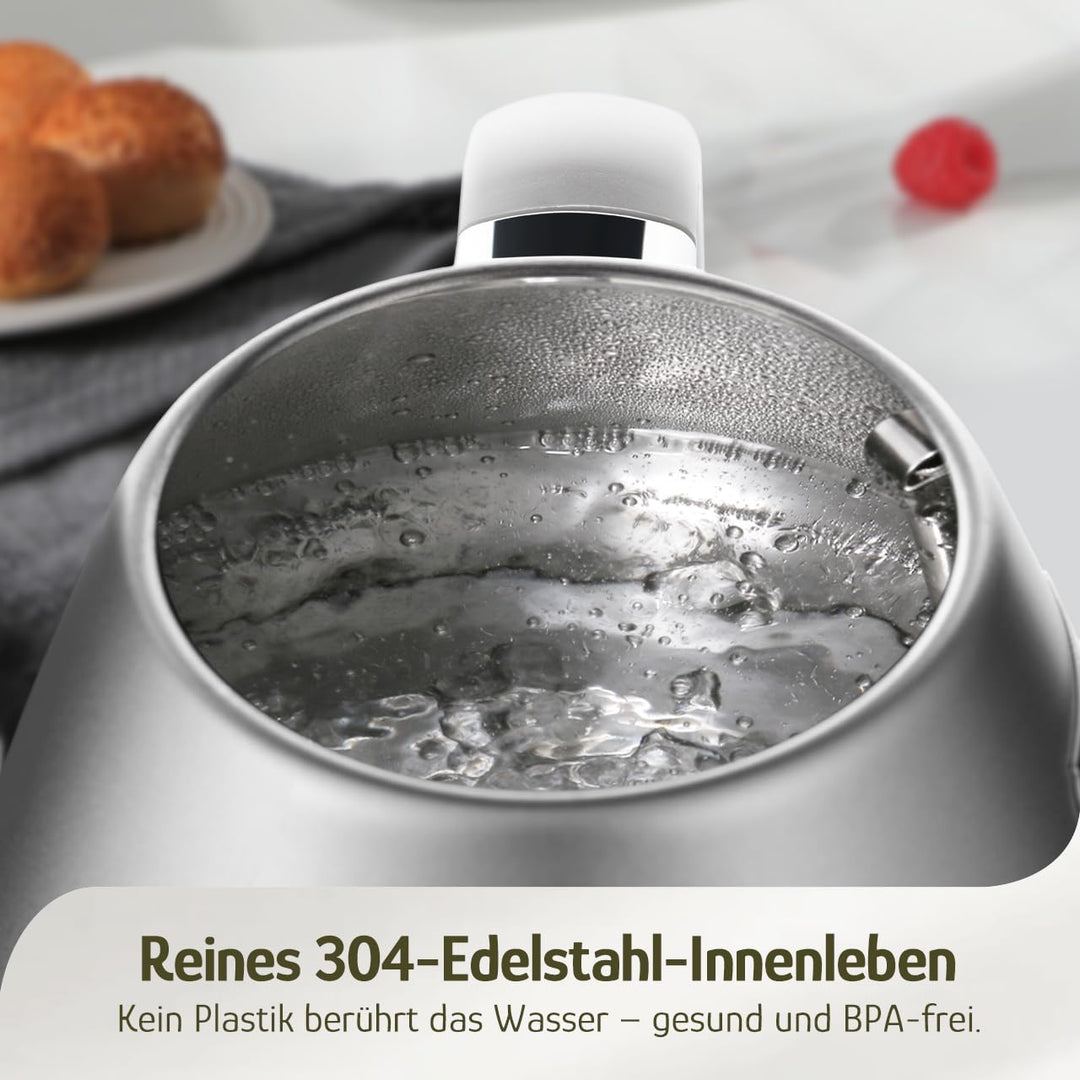 Hazel Quinn Wasserkocher Retro Vintage Design Edelstahl, BPA-frei, Automatische Abschaltung, Wasserk