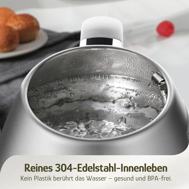 Hazel Quinn Wasserkocher Retro Vintage Design Edelstahl, BPA-frei, Automatische Abschaltung, Wasserk