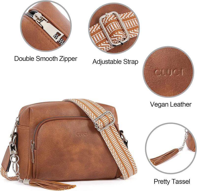 CLUCI Umhängetasche, Crossbody Bag Breiter Gurt, Handy Schultertasche PU Leder, Handtasche damen, Kl