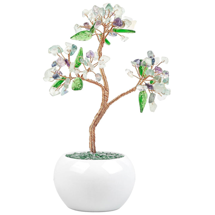 Nupuyai Fluorit Kristall Baum Feng Shui Edelstein Baum mit Keramische Basis, Glücksbaum, Geldbaum Ge