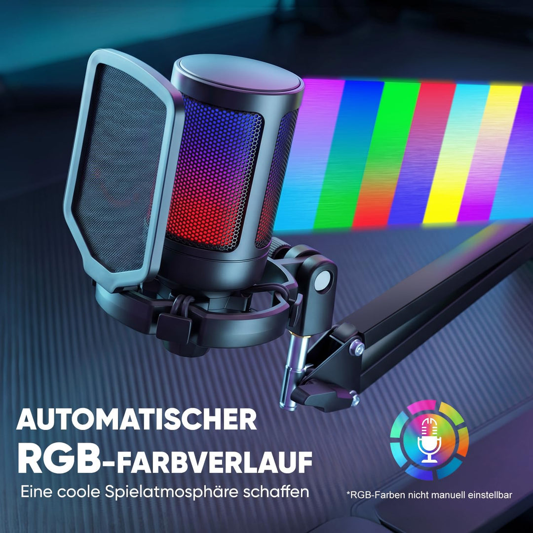 FIFINE Gaming Mikrofon PC mit Arm, Typ A/C USB Microphone Kit mit Stummschalttaste für Podcast Strea
