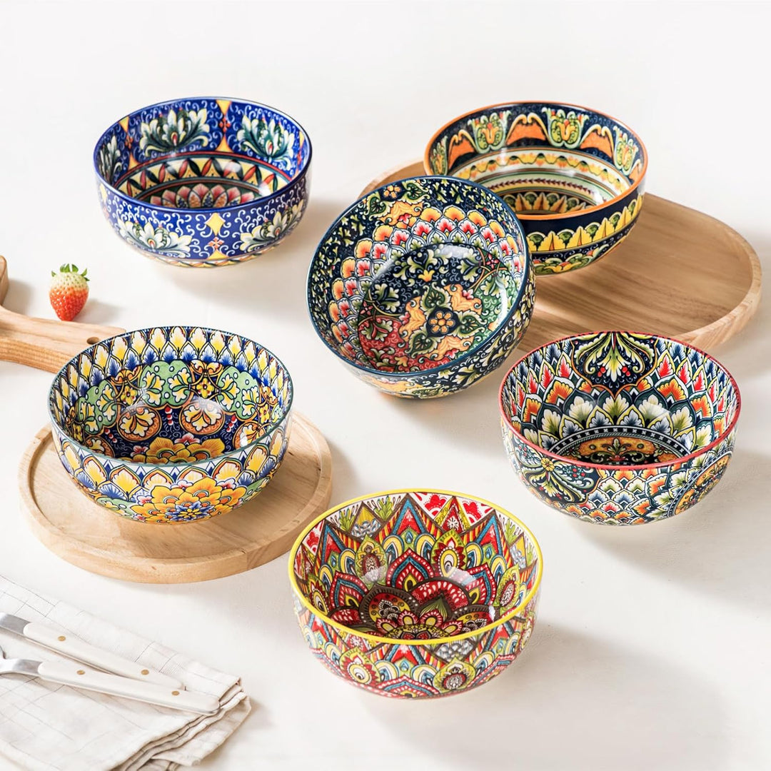 Henten Home Müslischalen 6er Set, 830ml Keramik Suppenschalen, Servierschalen mit Doppelseitigem Mus