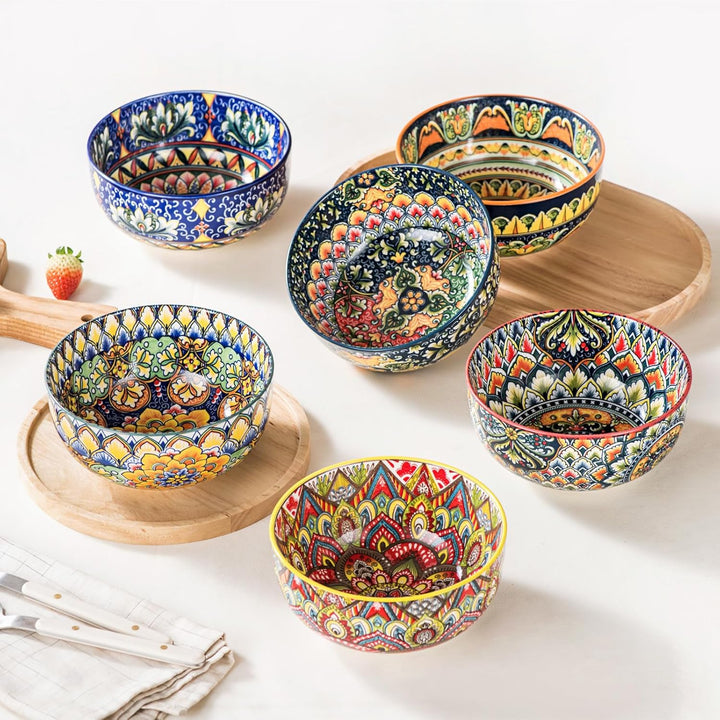 Henten Home Müslischalen 6er Set, 830ml Keramik Suppenschalen, Servierschalen mit Doppelseitigem Mus