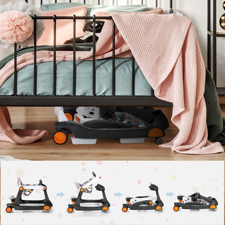 GOPLUS 2 in 1 Faltbarer Lauflernhilfe, Höhenverstellbare Lauflernwagen mit Licht, Musik & Einstellba