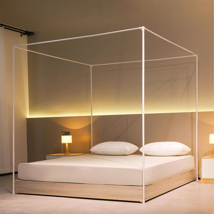 Beyeutao Betthimmel Rahmen 200x200cm Weiss Mückenetz Rahmen Moskitonetz Baldachin Rahmen Bed Canopy