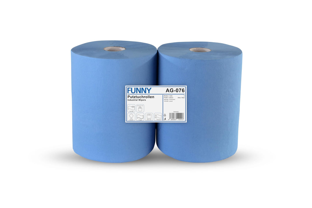 Funny Putzpapierrollen, 2 lagig, blau, circa 36 cm, 1000 Blatt, 1er Pack (1 x 2 Stück) Single, Singl