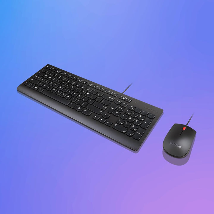 Lenovo Essential Combo Tastatur + Maus verkabelt – USB, kompaktes Layout mit Tastatur, ergonomische