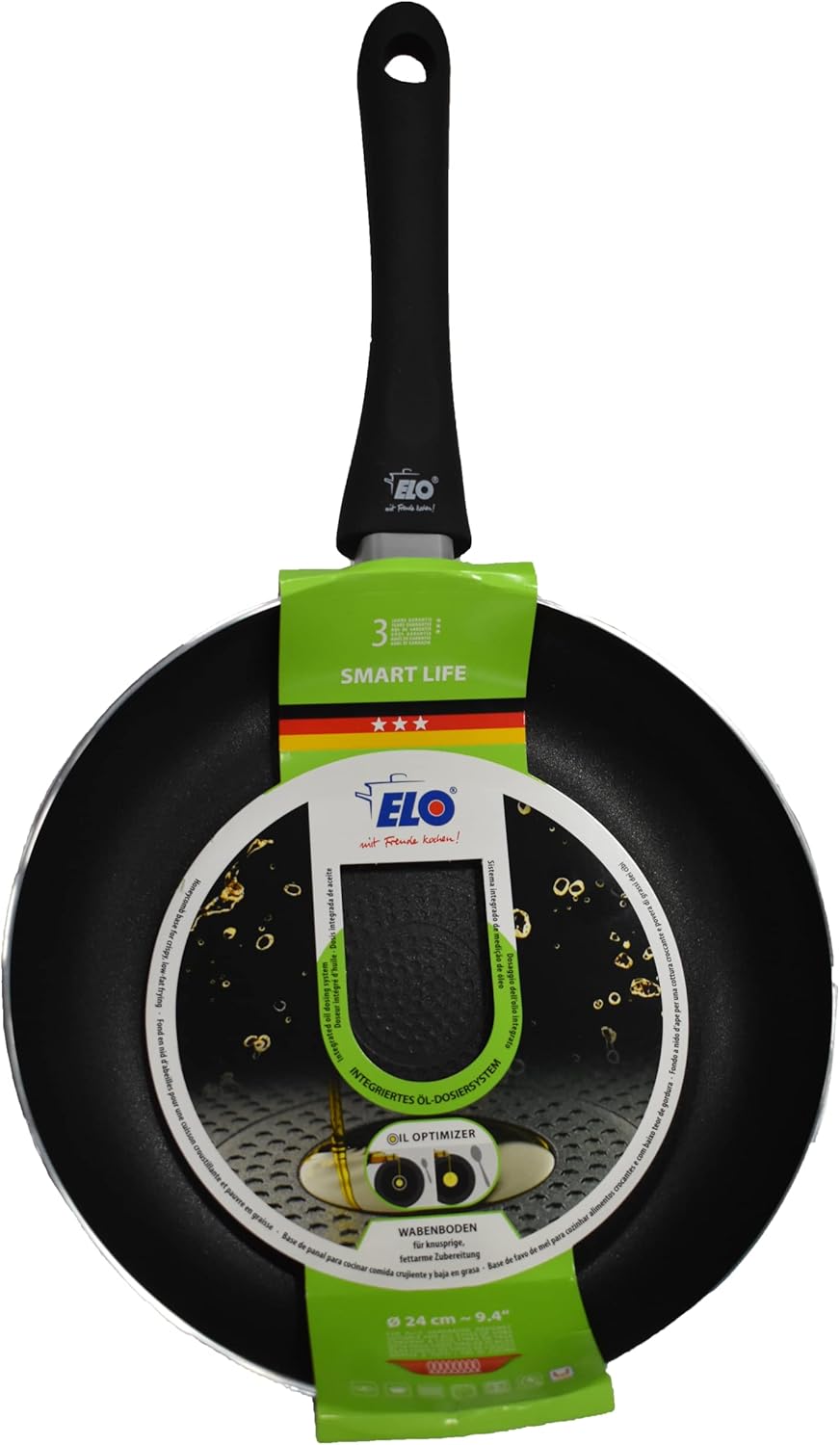 Elo Smart Life Bratpfanne Ø 24 cm mit Wabenboden, Pfanne mit Öl-Dosiersystem, geeignet für alle Herd