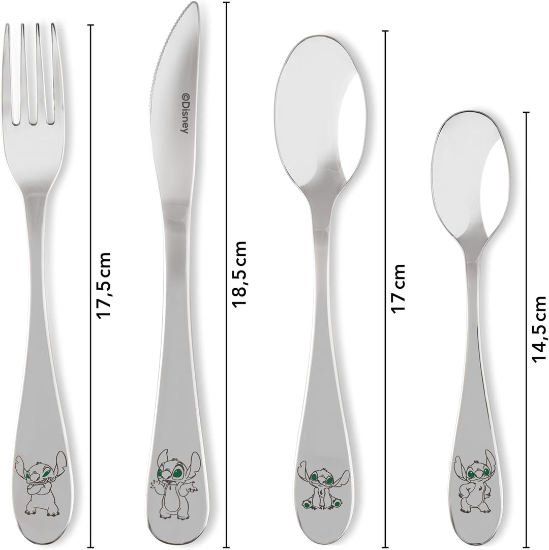 Stitch Kinderbesteck Set 4-teilig - Edelstahl rostfrei, spülmaschinengeeignet, in Geschenkverpackung