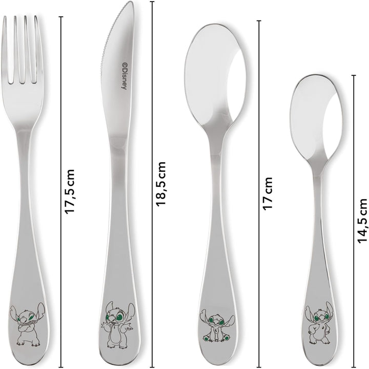 Stitch Kinderbesteck Set 4-teilig - Edelstahl rostfrei, spülmaschinengeeignet, in Geschenkverpackung