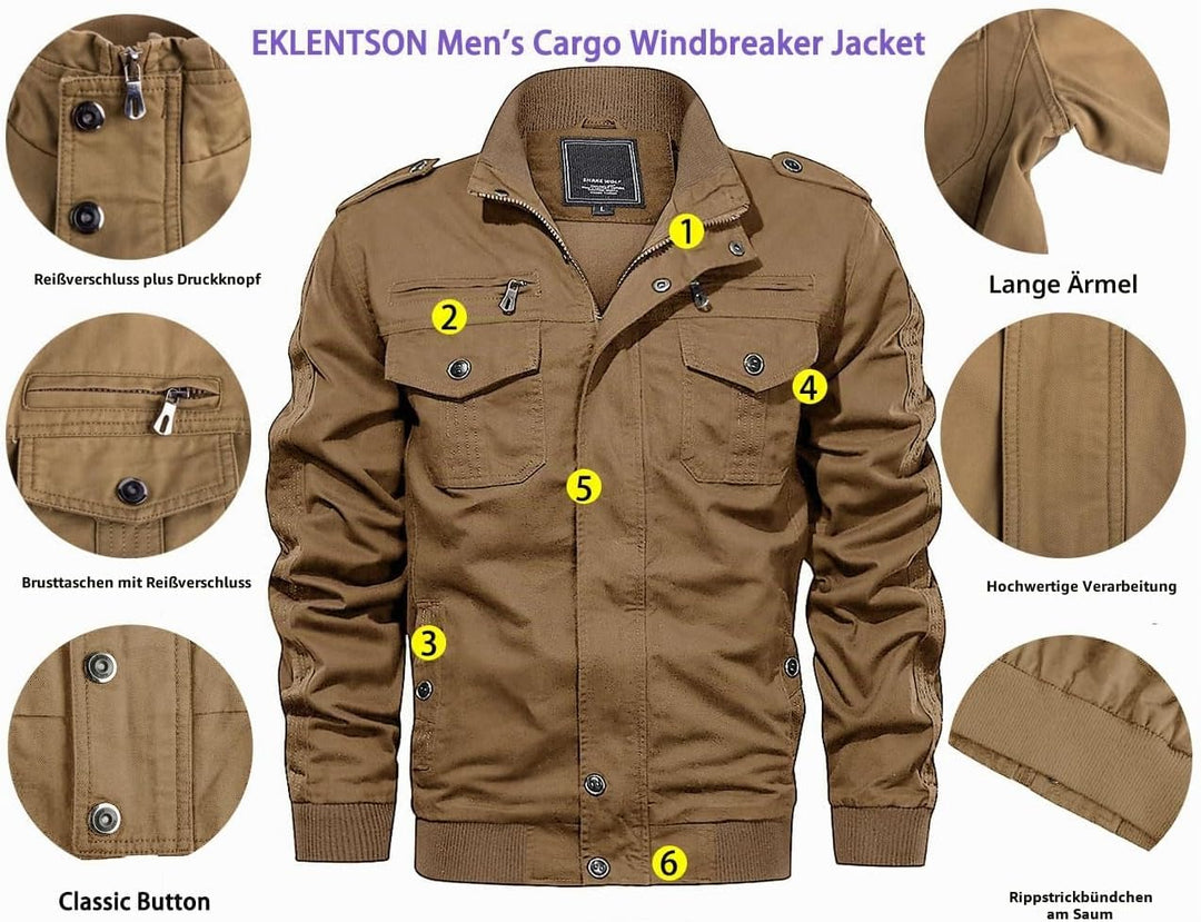 EKLENTSON Herren Arbeitsjacke Workwear Übergangsjacke Cargo Jacke mit Vielen Taschen S Khaki #91, S