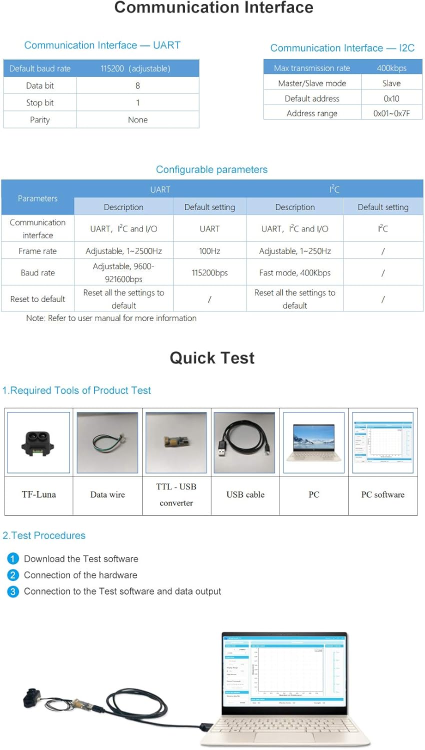 SmartFly Info TF-Luna Lidar-Sensor 0,1–8 m Kurzstreckenentfernung, Einpunkt-Rangefinder-Modul, UART/
