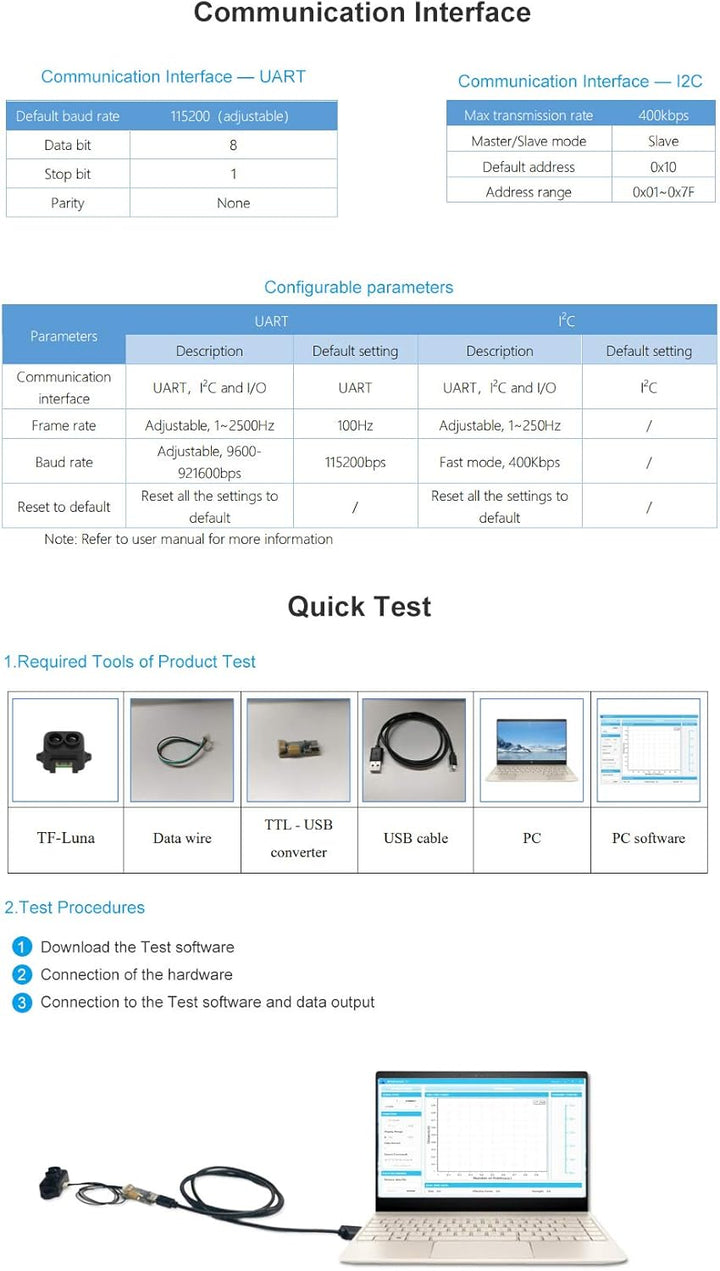 SmartFly Info TF-Luna Lidar-Sensor 0,1–8 m Kurzstreckenentfernung, Einpunkt-Rangefinder-Modul, UART/