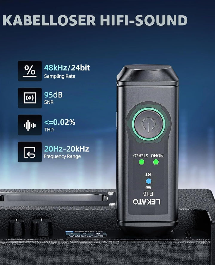 LEKATO P16 Bluetooth XLR Empfänger, 2 Hi-Fi Empfänger mit 50 m Reichweite, Stereo Funk-Audioempfänge