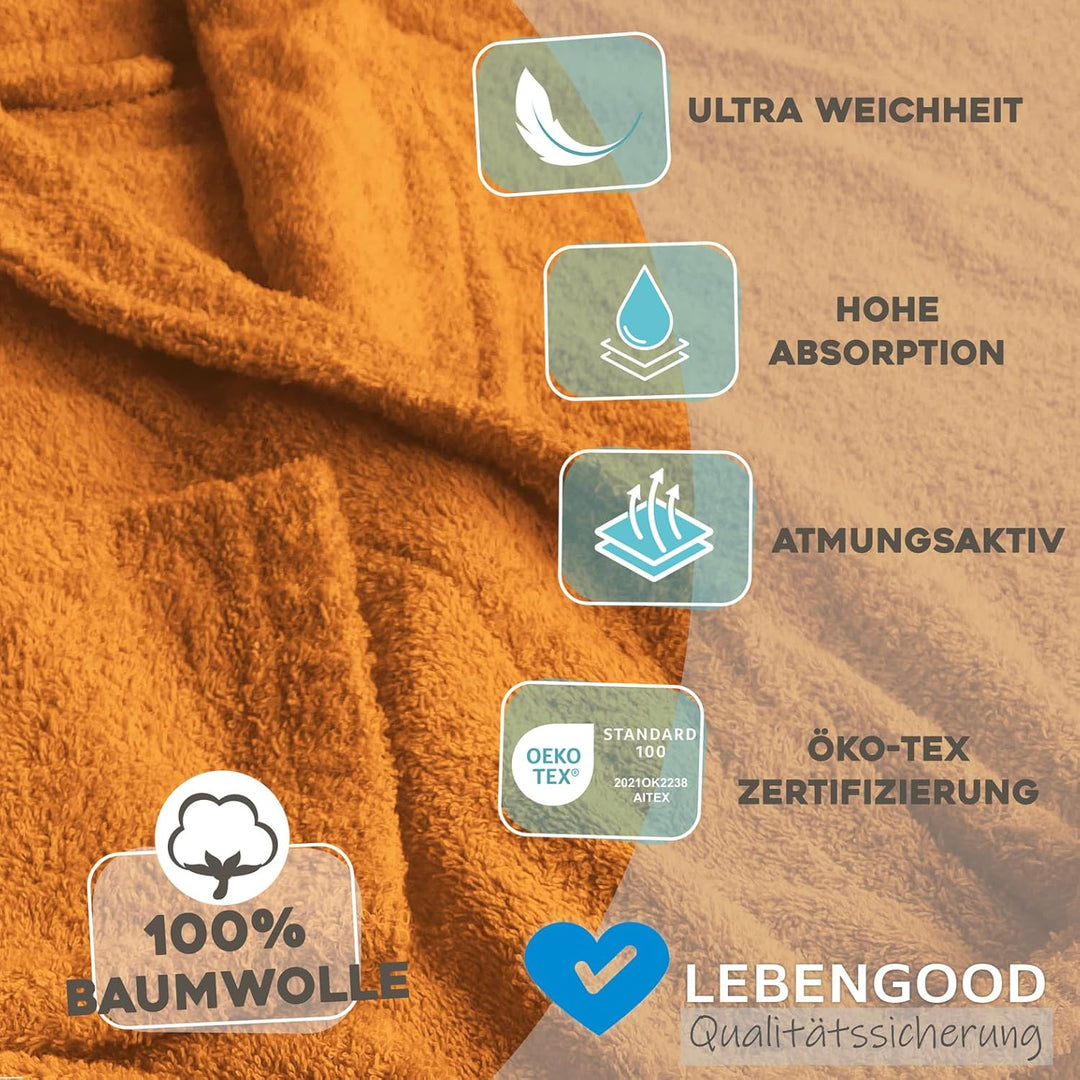 LEBENGOOD Bademantel für Damen, Herren, Unisex, Frottee 100% Baumwolle, Weicher Morgenmantel Dusche,