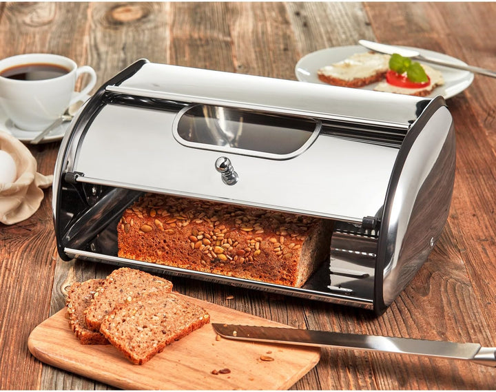 3 PAGEN® Brotkasten Edelstahl, Brotbox mit Sichtfenster, Aufbewahrungsbox für Brot, Brötchen und Kek