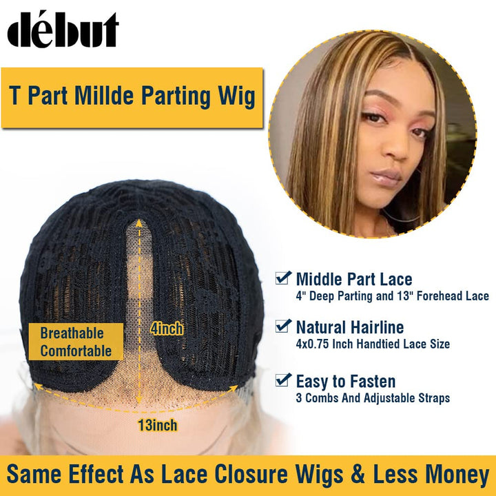 DÉBUT Glatte Bob Perücke, Echthaar, T-Teil, Spitzenfront, Bob-Perücke, vorgezupft, mit Babyhaar, 150