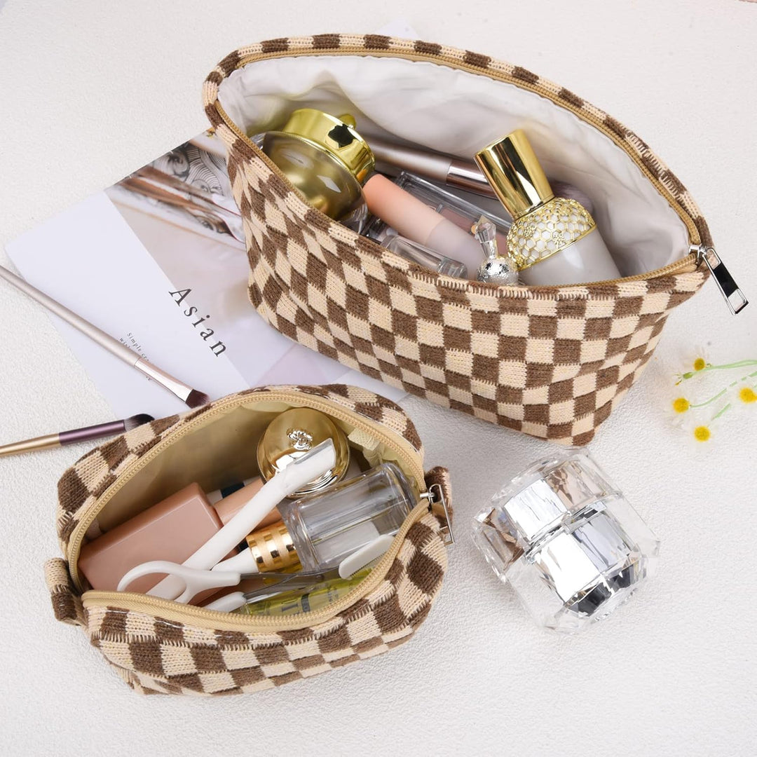 SOIDRAM Make-up-Tasche, gross, kariert, aus Segeltuch, Reise-Kulturbeutel, Organizer, niedliche Make