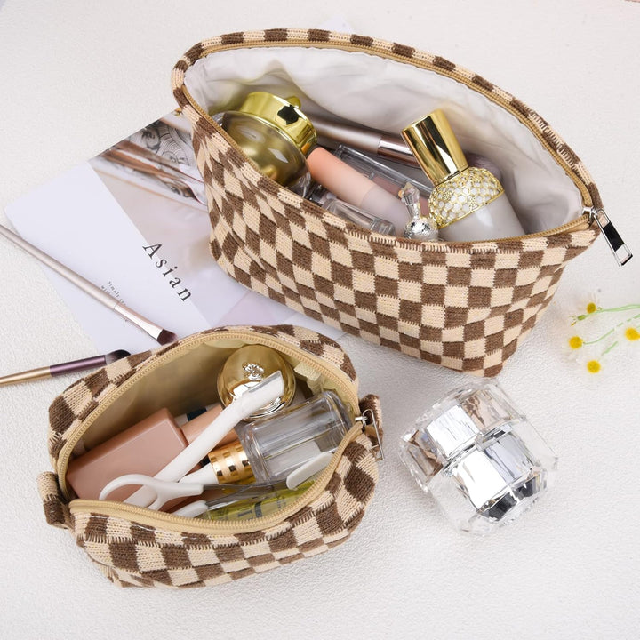 SOIDRAM Make-up-Tasche, gross, kariert, aus Segeltuch, Reise-Kulturbeutel, Organizer, niedliche Make