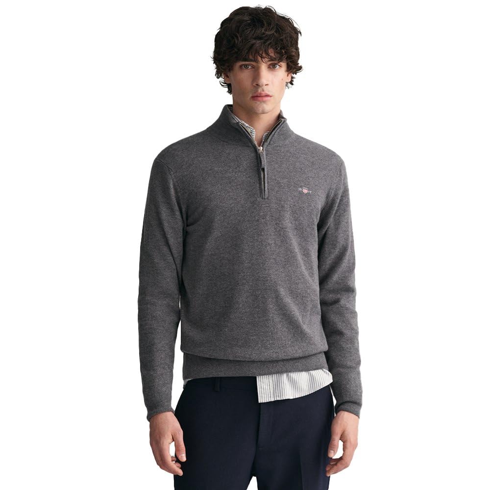 GANT Herren Superfeiner Lammwollstrick Mit Halbem Reissverschluss, Tartan Green S Charcoal Melange,