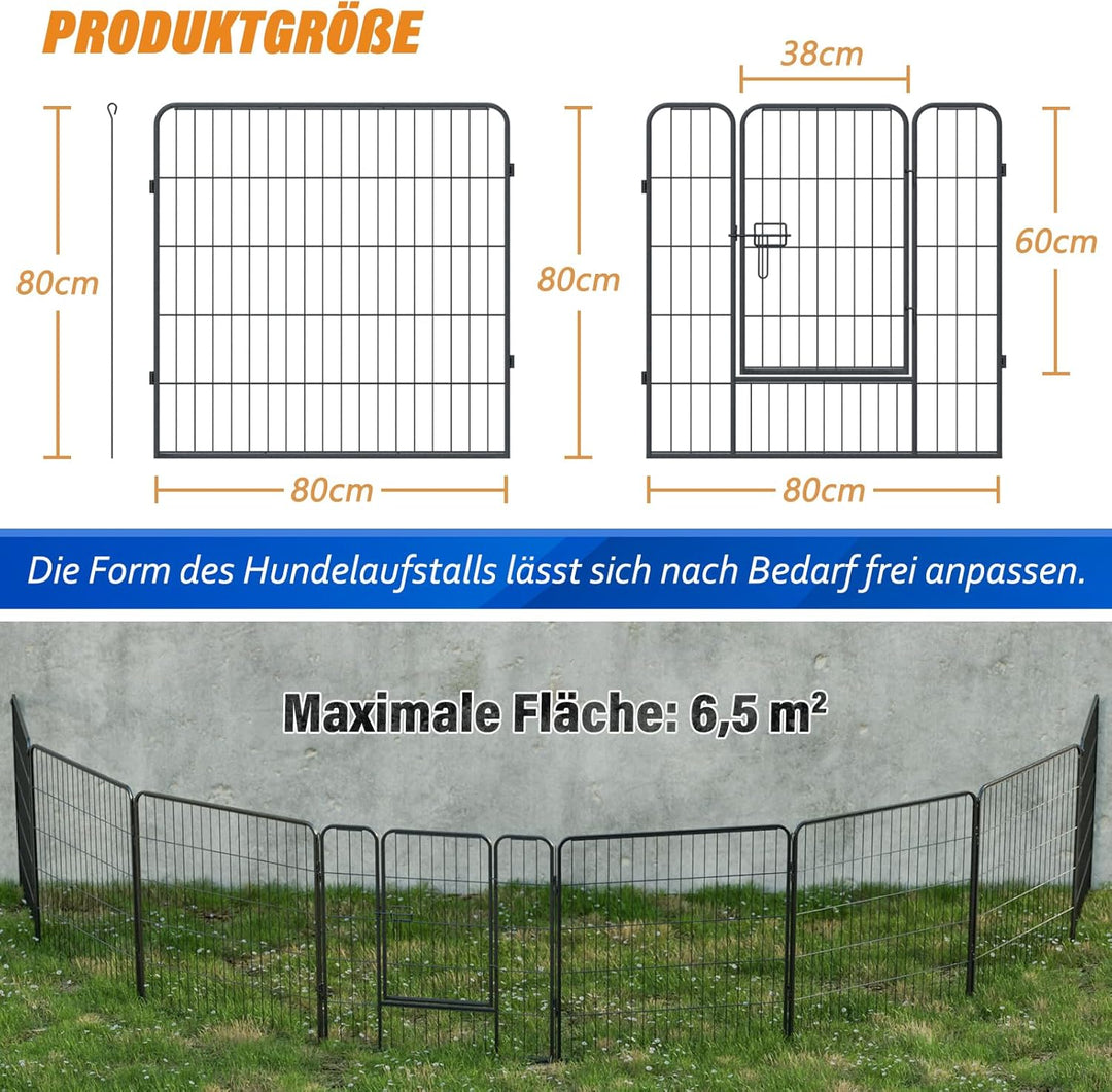 QianRuiDa Welpenauslauf 80 cm hoch 8-teilig Freilaufgehege für Hunde Hundezaun Hundelaufstall Freige