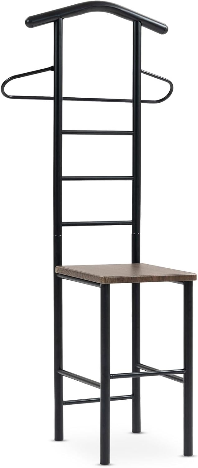 Herrendiener JIVO schwarz/braun – stummer diener mit ablage aus Metall und MDF, kleiderständer moder