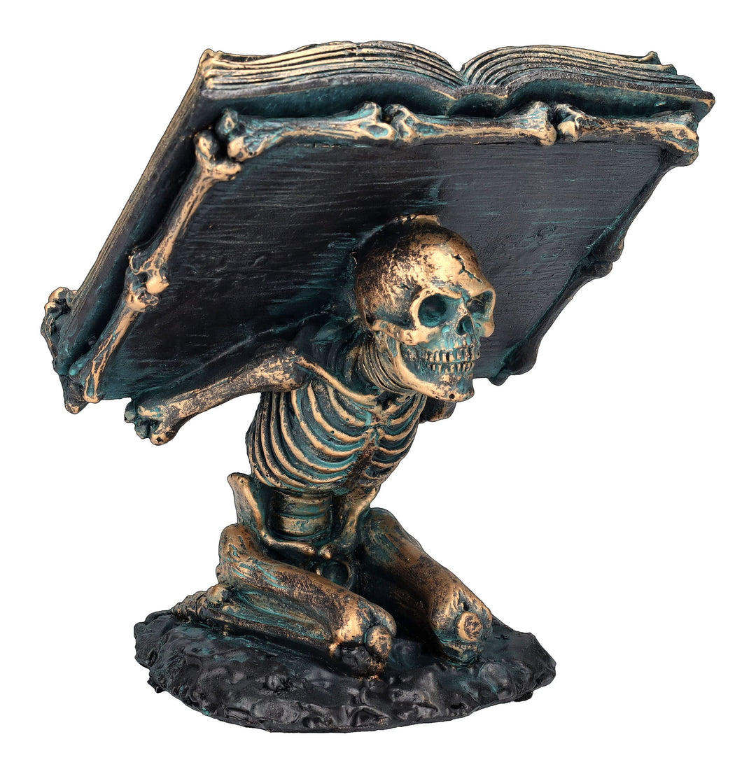 Pacific Giftware Skelettfigur hält Zauberbuch - Gothic Statue Fantasy Deko Totenkopf