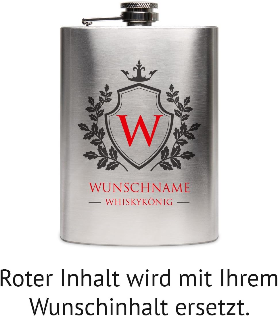 Flachmann Edelstahl 8oz. 237 ml mit individueller Gravur - Whiskykönig, Whiskykönig