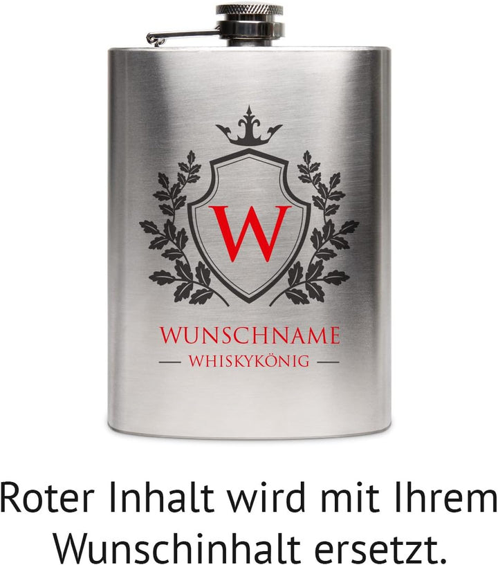 Flachmann Edelstahl 8oz. 237 ml mit individueller Gravur - Whiskykönig, Whiskykönig