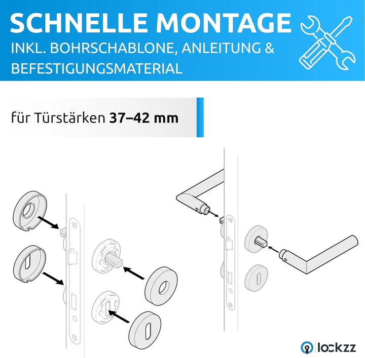 lockzz Türgriff Drückergarnitur Würzburg-II, Edelstahl schwarz matt, Türbeschlag für Zimmertüren, Ru