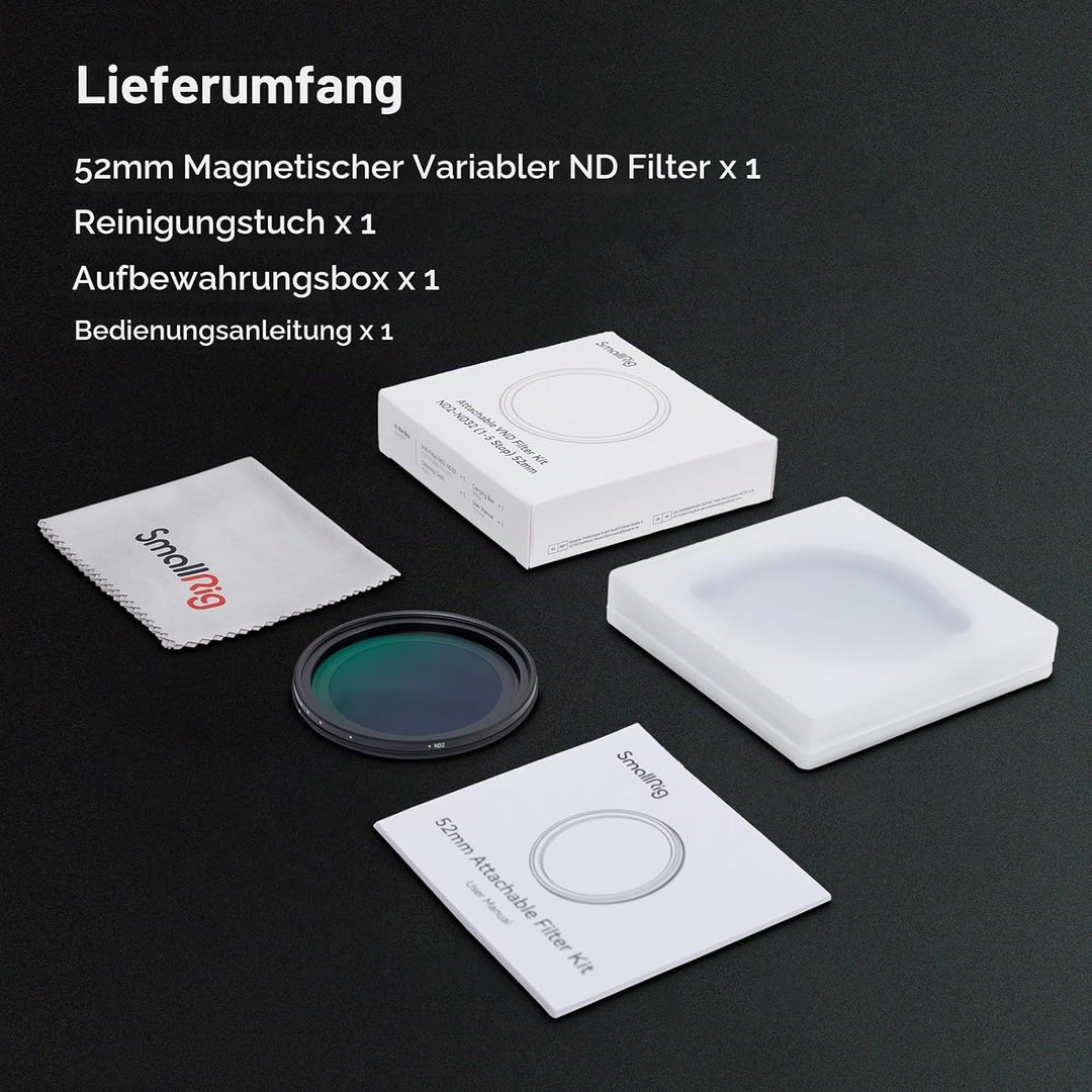 SMALLRIG 52mm VND Filter Magnetischer Variabler ND Filter ND2-ND32 (1–5 Blendenstufen), No X Cross H
