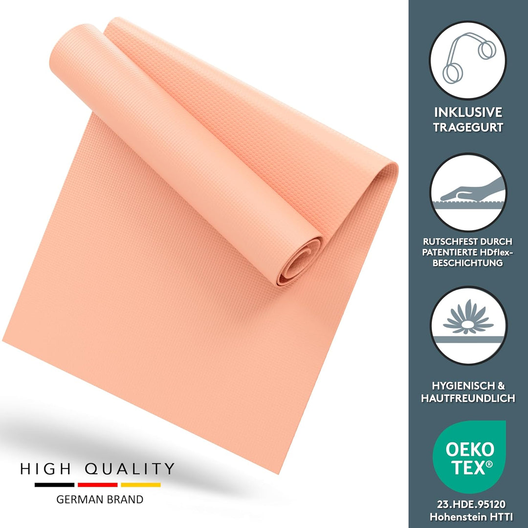 LILENO SPORTS Yoga Matte (180x60cm) inkl. Tragegurt - Sport und Yogamatte extra rutschfest in 4 mm D