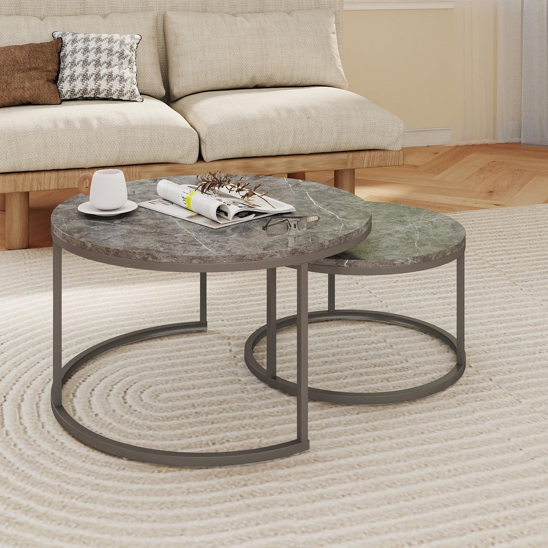 Couchtisch Rund Grau, Wohnzimmertisch Grau mit Metallgestell, Coffee Table, Couch Tisch, Couchtisch