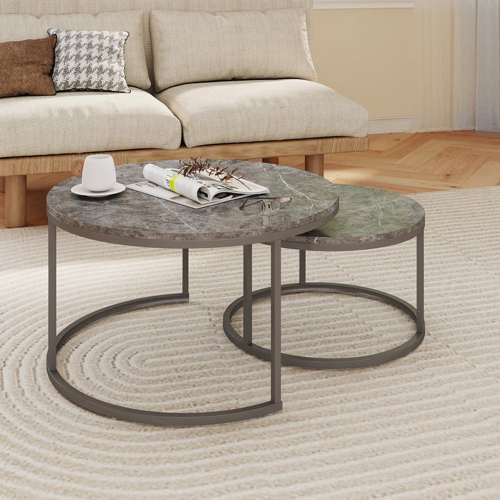 Couchtisch Rund Grau, Wohnzimmertisch Grau mit Metallgestell, Coffee Table, Couch Tisch, Couchtisch